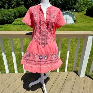 Johnny Was Medium Embroidered Tunic Top Shirt